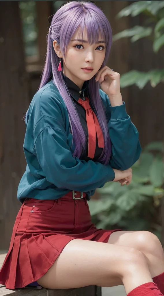 AYANE, purple hair, (melhor qualidade,ultra-detalhado,Realista:1.37), lindo rosto detalhado,Simetria perfeita,corpo perfeitamente modelado,Maquiagem perfeita,cores vivas,studio lighting