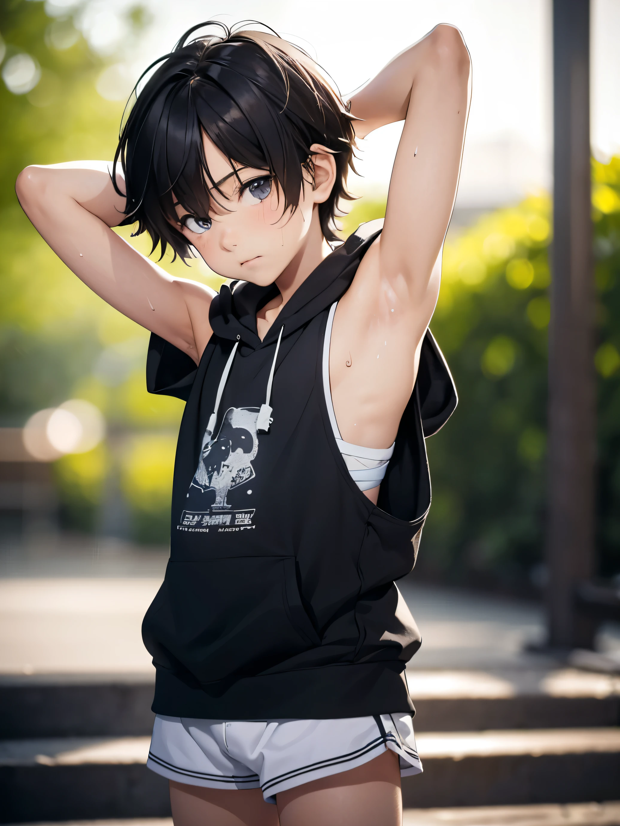 Boy wearing shorts, gym wear, short hair, tie your hands behind your back, Rope Bondage, Neglected, punish