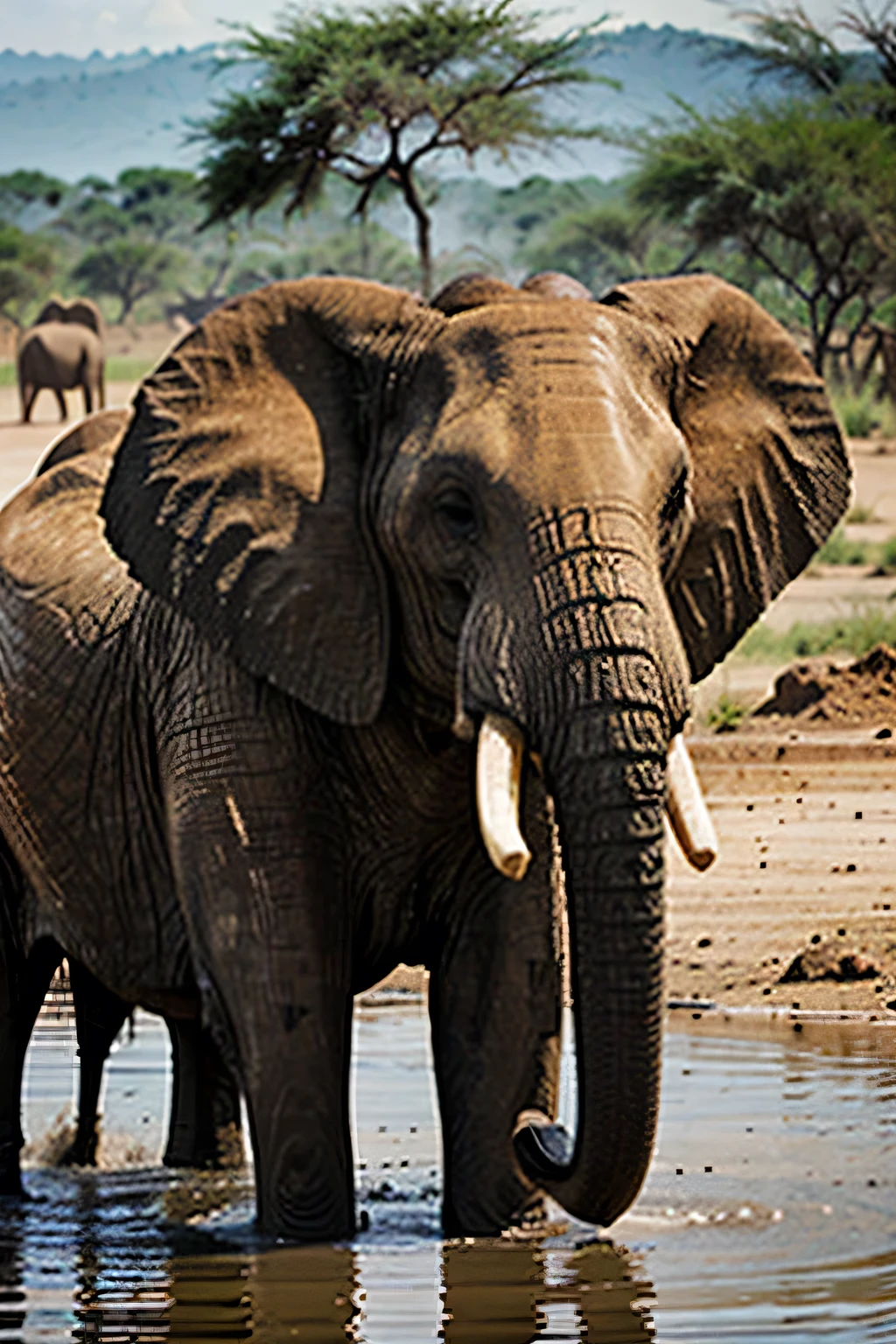 African elephant at a watering hole