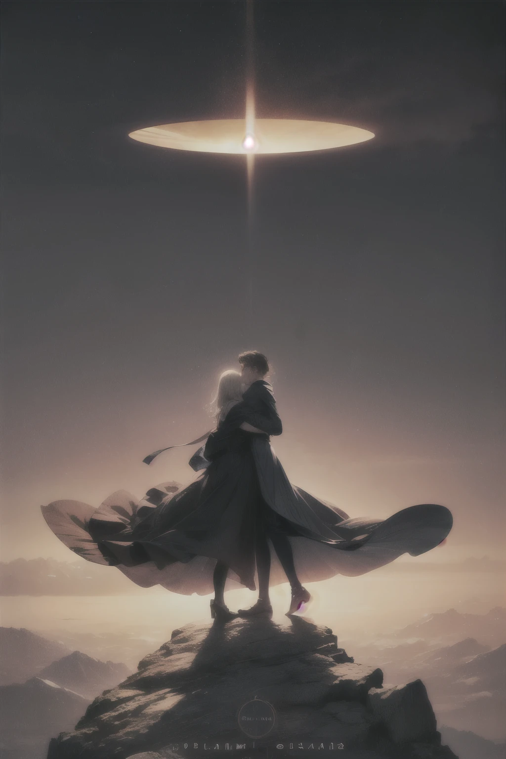 a simple book cover for an novel  which has the title of Echoes Beyond Dreamscapes: A Collection of Surrealist Chronicles 
while also considering the theme of the story is love it should be minimal 
(no text), add a romance vibe and it too bright should be subtle