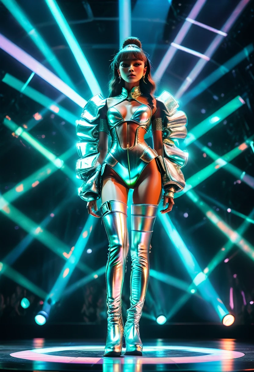 Idols show on Stage, lights, Holographic Minimalism, (masterpiece, best quality, Professional, perfect composition, very aesthetic, absurdres, ultra-detailed, intricate details:1.3)