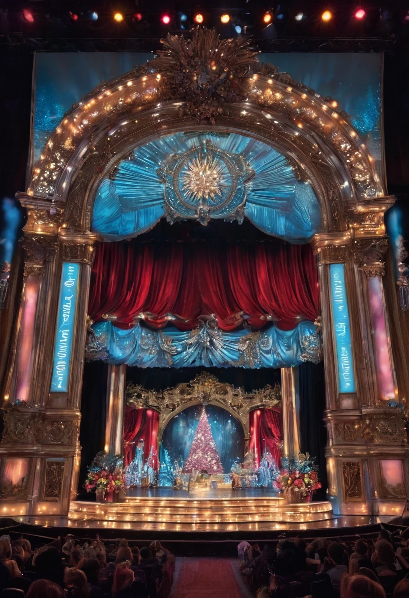 Idol on Stage, lights, by Miles Aldridge, best quality, masterpiece, very aesthetic, perfect composition, intricate details, ultra-detailed