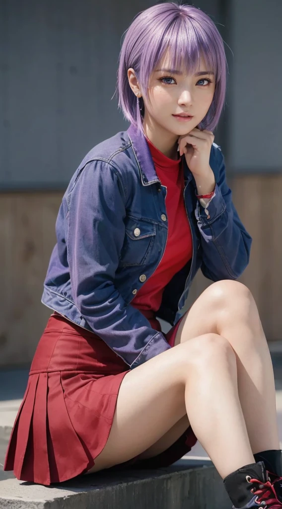 AYANE, purple hair, (melhor qualidade,ultra-detalhado,Realista:1.37), lindo rosto detalhado,Simetria perfeita,corpo perfeitamente modelado,Maquiagem perfeita,cores vivas,studio lighting