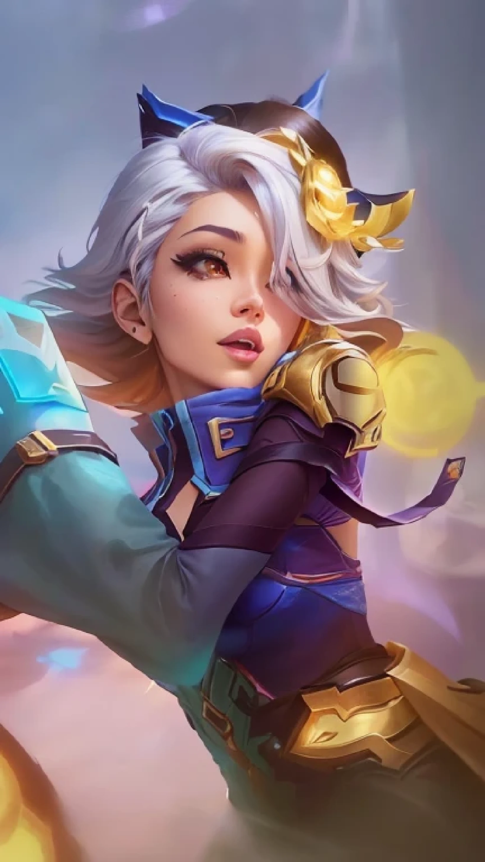 a screenshot of a mobile game with a character in the background, epic battle screen of hero, league of legends character, tane skin, riven, 8k artgerm bokeh, youthful taliyah, extremely detailed artgerm, female lucio, orianna, arcane jinx, wild rift, iconic character splash art, style artgerm, mobile legends