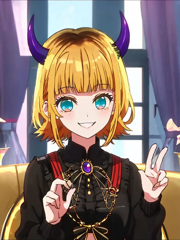 mem-cho posing smiling with little horns