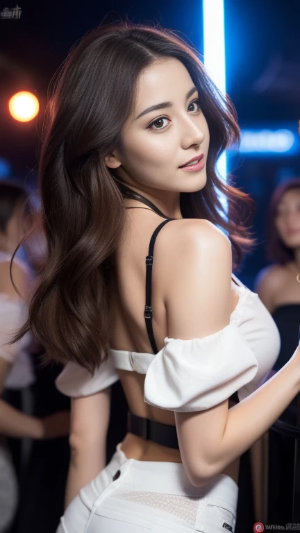 - [ ] photorealistic:1.37, masterpiece, best quality, raw , alluring , absurdres, uhd, 1 sexy sensual pole stripper dance girl, wavy hair, brown hair, seductive , looking at viewer, in the large night club with crowd ,intricate detail, detailed background, detailed skin, pore, highres, hdr , half-opened off shoulders unbuttoned white shirts  , b-cup breasts, a 30 yo sexy sensual woman, damp , cleavage 