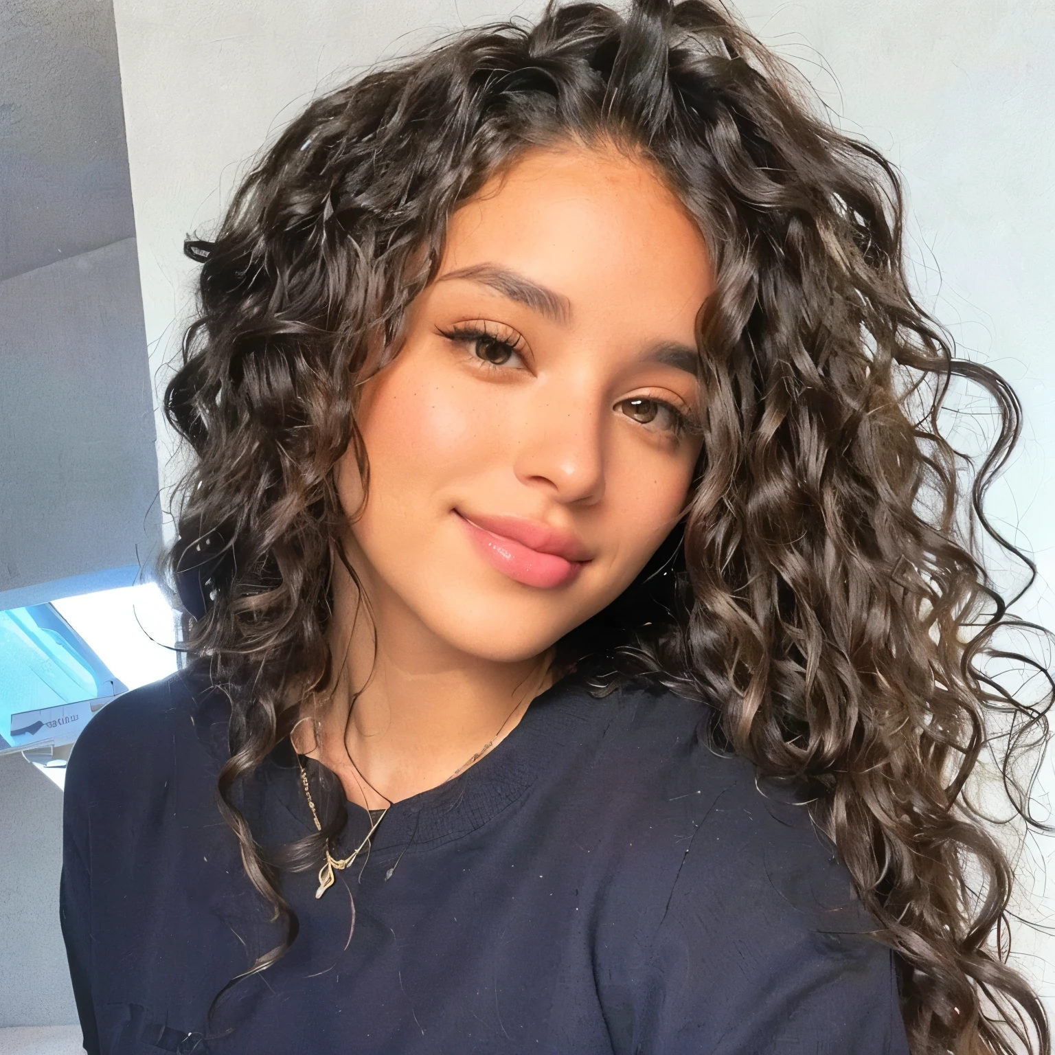 there is a woman with long curly hair posing for a picture, profile image, looks like laura barriales, long messy curly hair, brown curly hair, curly haired, messy curly hair, with long curly, with long curly hair, curly middle part haircut, curly hair, vanessa morgan, profile picture, long dark curly hair, curly, black curly hair, long curly hair