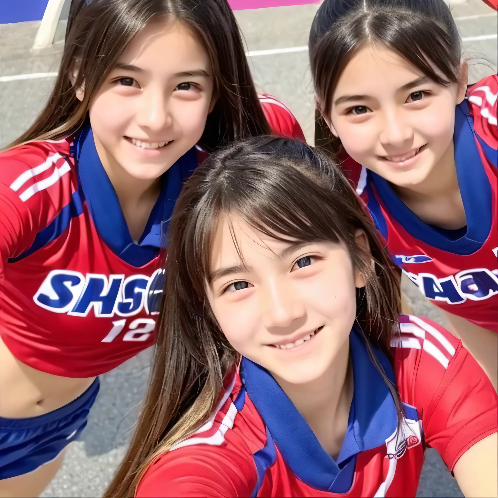 13 years old。smile、Beautiful eyes、Beautiful colored volleyball uniform,shine、nice、Sparkling Eyes、