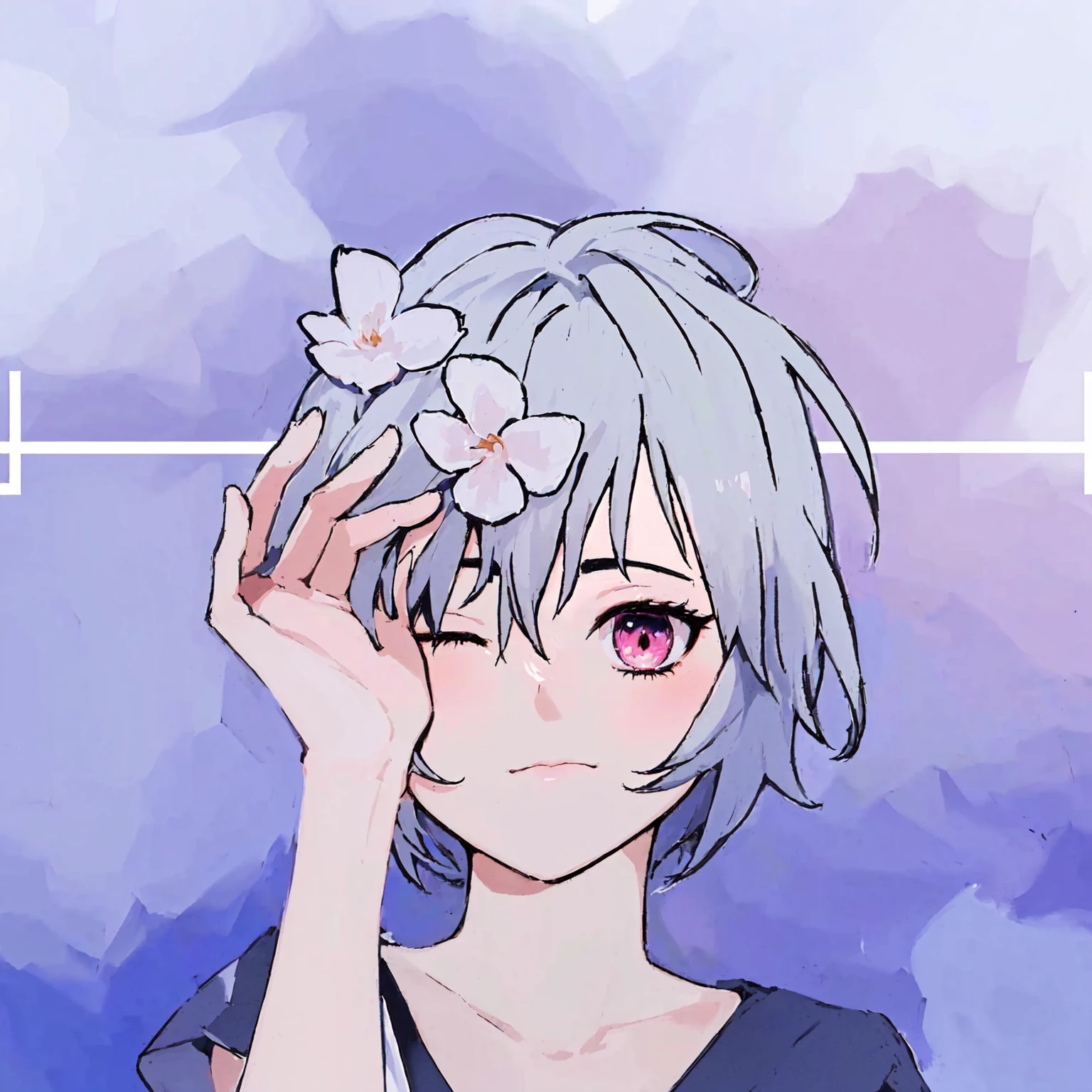 anime girl with a flower in her hair, Kaworu Nagisa, 2DAnime style, gapmoe morbidity, Ayana, Sayori, Anime style, Anime cute art style, Anime style, morbidity, morbidity. High, Snowstorm, rogue anime girl Ayana rei, Anime style, Produced in collaboration with Anime Painter Studio