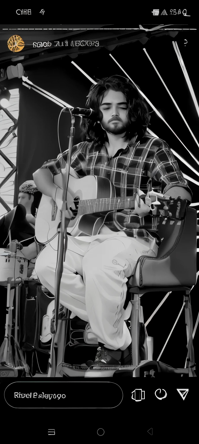 a close up of a person sitting on a chair with a guitar, playing guitar onstage, performing on stage, singer songwriter, by Riza Abbasi, shot on sony a 7, shot with sigma f/ 4.2, shot with sigma f / 4. 2, live concert photography, performing, the guitar player, concert photo, by Saurabh Jethani