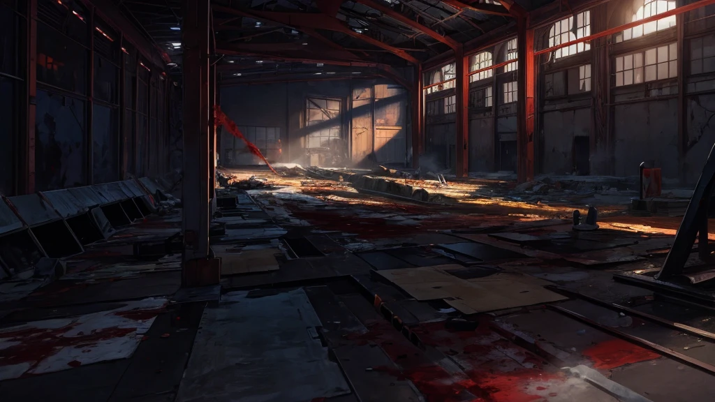 (wide shot, very wide shot, blurry foreground, blurry background, perspective:0.8), abandoned butcher's shop, blood stains, rusted tools, scary, haunting:1.0, subsurface scattering:1.2, ray traced:0.9, depth of field:0.8, bokeh:1.5, god rays:1.3, vivid colors:1.5, cinematic hard lighting:0.9, realistic shadows:1.5,<lora:epiNoiseoffset_v2:0.7>,<lora:Angelarium:1.0>