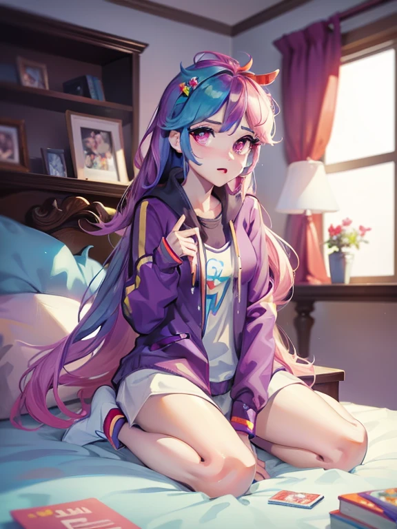 Un sexy twilight sparkle con ropa interior, realista, en la cama, helado