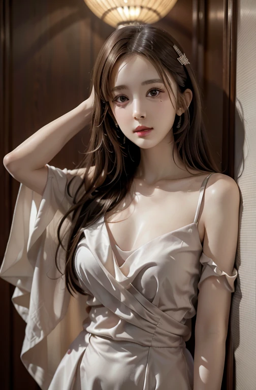 Realistic, High resolution, 1. Female, alone, Hip Up, Displaying the viewer, (Detailed face), Mid-chest, dress, Angle Wings