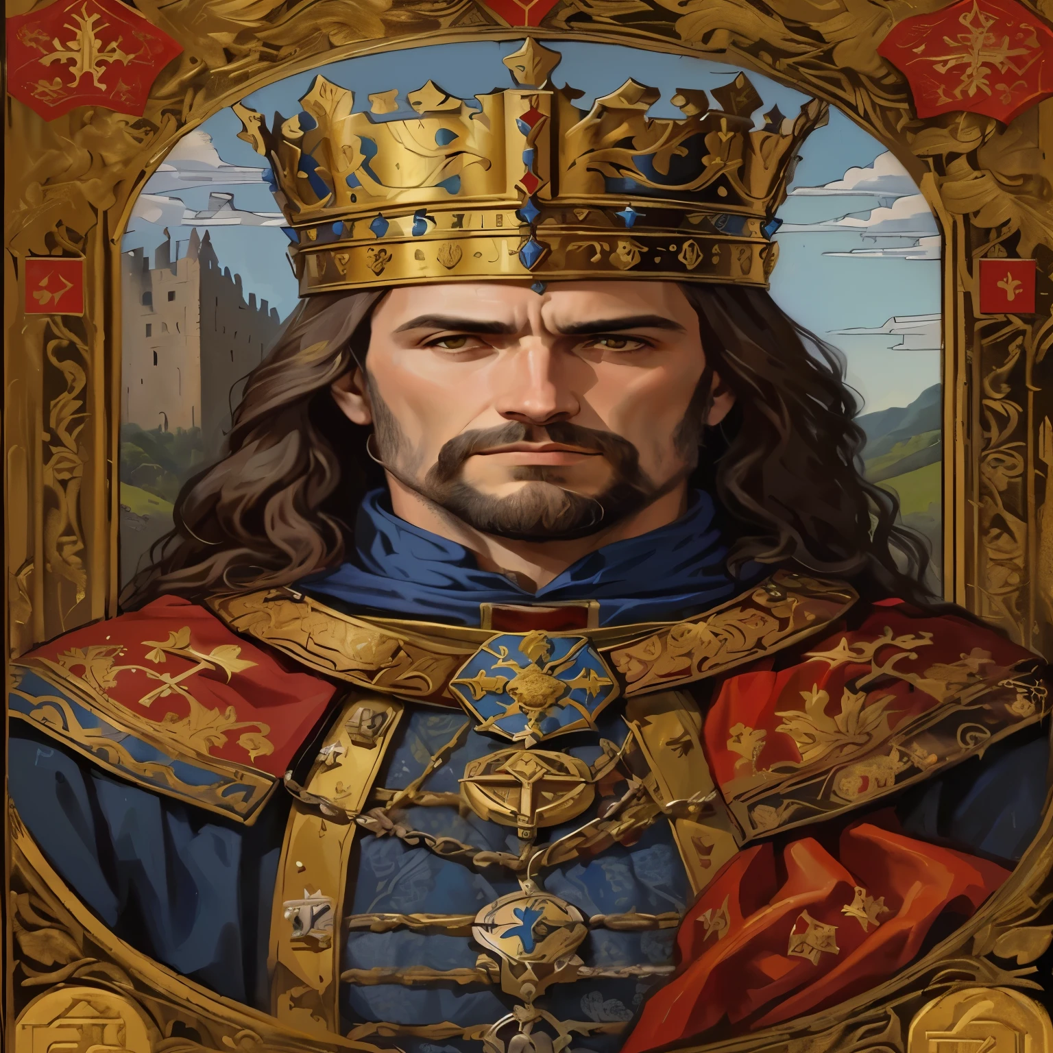uma pintura de um homem usando uma coroa e um manto vermelho, velho rei medieval, grande rei de stovokor, king richard the lionheart, portrait of velho rei medieval, Ricardo IV, o rei romano, portrait of a velho rei medieval, the emperor tarot card, retrato de um rei, retrato do imperador da humanidade, Stannis Baratheon, retrato medieval