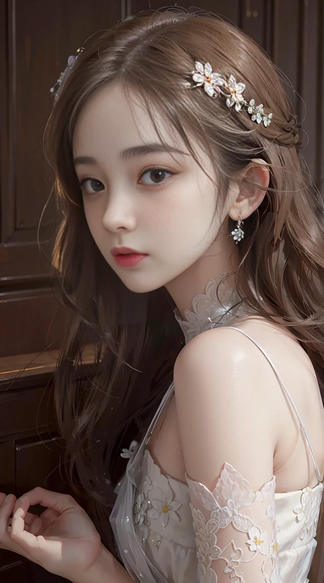 (highest quality,High resolution,masterpiece:1.2),Very detailed,Realistic:1.37,Traditional portrait style,Detailed face and eyes,Beautiful Lips,Fine brushwork,soft, Flowing Hair,Delicate flowers in the background々,Subtle color palette,soft lighting,Fusion of realism and fantasy,Great atmosphere,Traditional beauty,Seductive pose,old clothes,Bright but not too intense colors,Subtle texture,Meticulous attention to detail,Graceful posture,Expressive eyes,Female features,Original music,Artistic talent,stimulating gaze,Great atmosphere,Sensual and elegant performance,The perfect balance between elegance and sensuality,Delicate facial features and expressions.