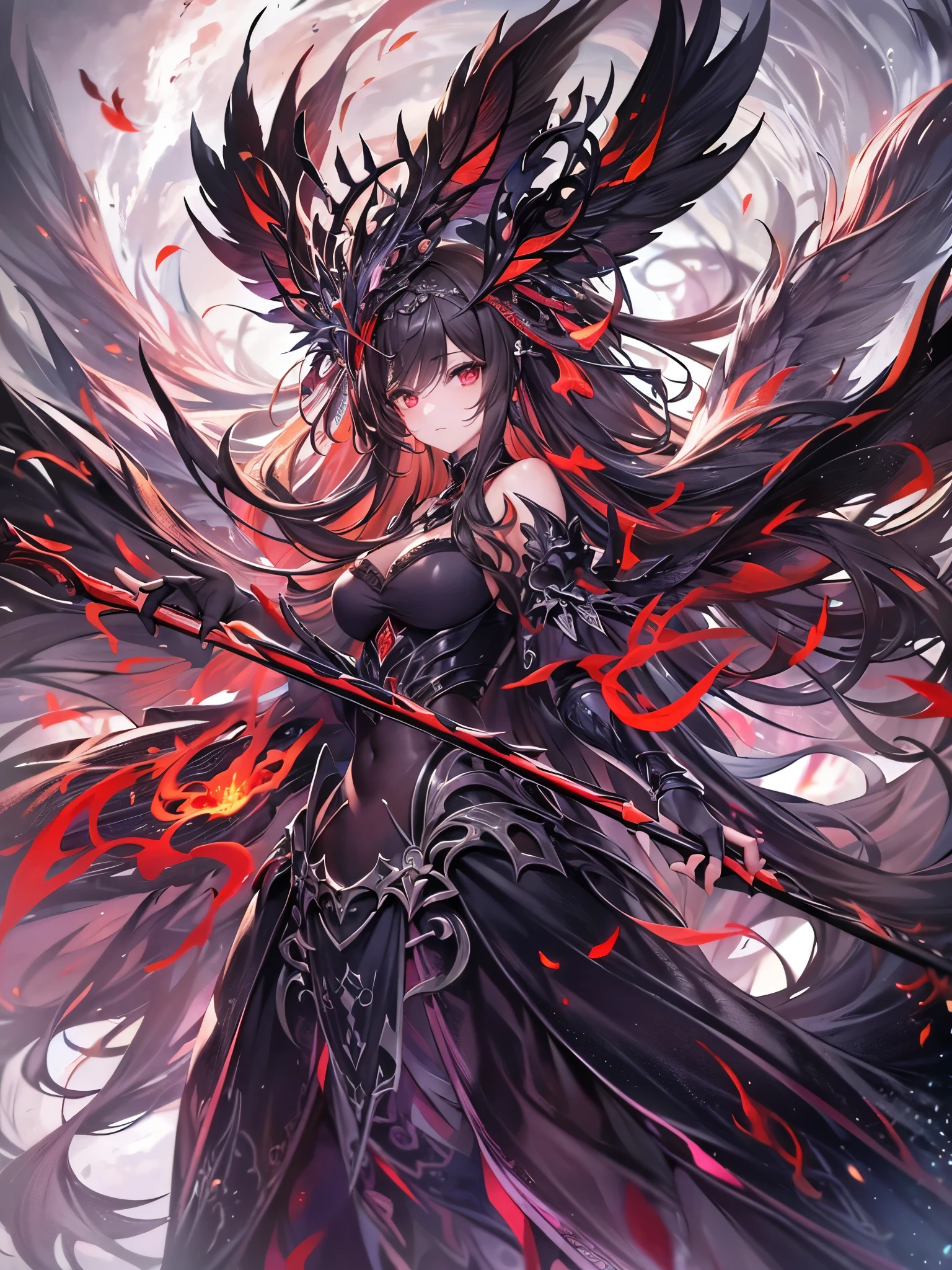 ((highest quality)),(Ultra-high resolution),(Super detailed new),(Detailed Description),((The best CG)),(A masterpiece),Ultra-detailed art,A wonderful new art form,(Art with precise detail:1.5), woman, fight, black, Red eyes