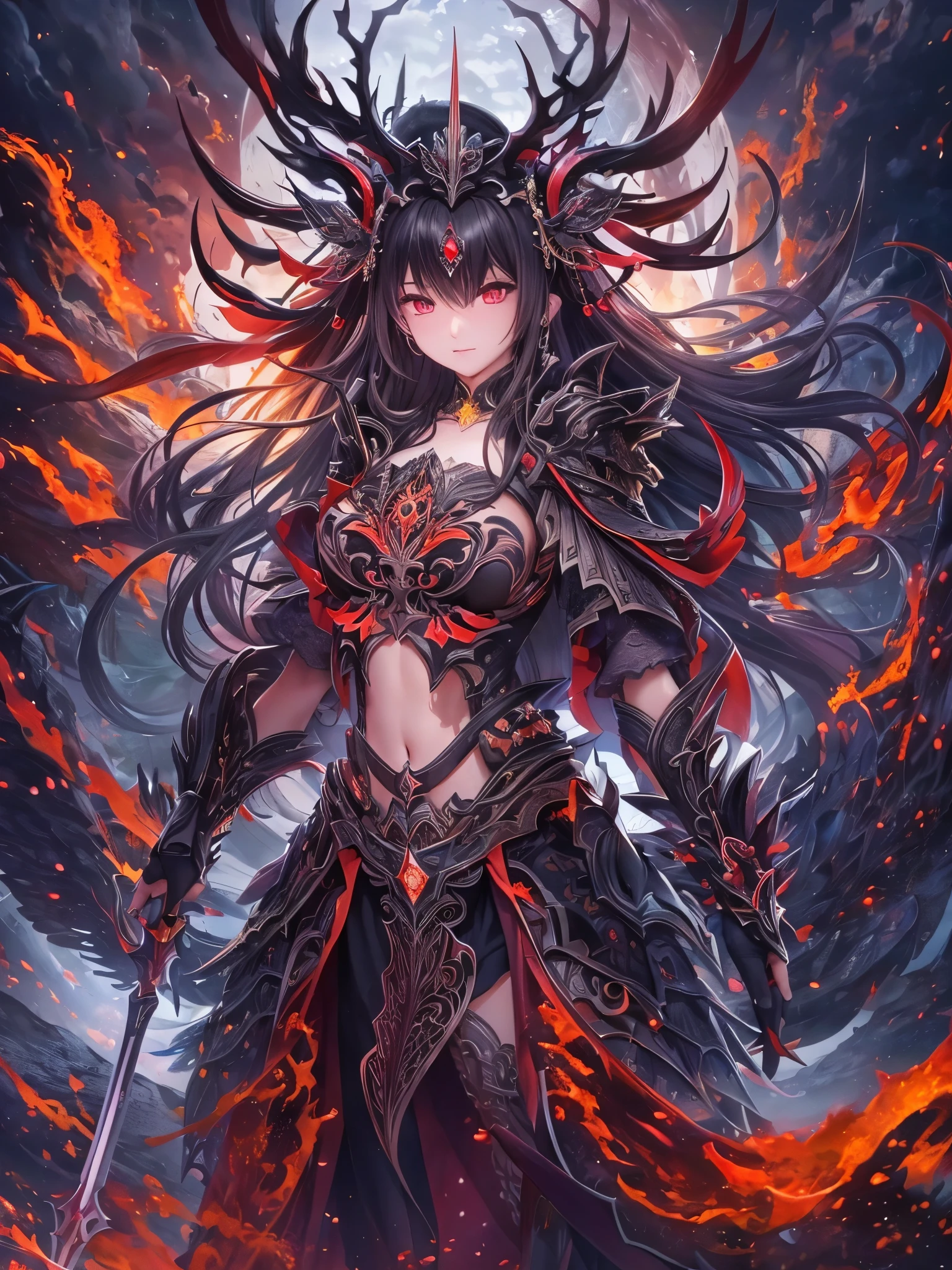 ((highest quality)),(Ultra-high resolution),(Super detailed new),(Detailed Description),((The best CG)),(A masterpiece),Ultra-detailed art,A wonderful new art form,(Art with precise detail:1.5), woman, fight, black, Red eyes