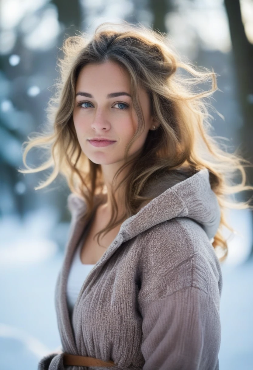 une belle fille, une élégante robe en velours à épaules dénudées Couches thermiques, a waterproof jacket. Un bonnet et des gants en tricot vous garderont au chaud. Environnement: The hiking trail is covered in snow. . Elle a des cheveux bruns soyeux., gros yeux marrons, beau visage, glowing facial skin, Pas d'impression, very beautiful Instagram model, realistic image. composition dynamique, mouvement, Ultra-detailed, incredibly detailed, Many details, détails et coups de pinceau étonnants, graines.