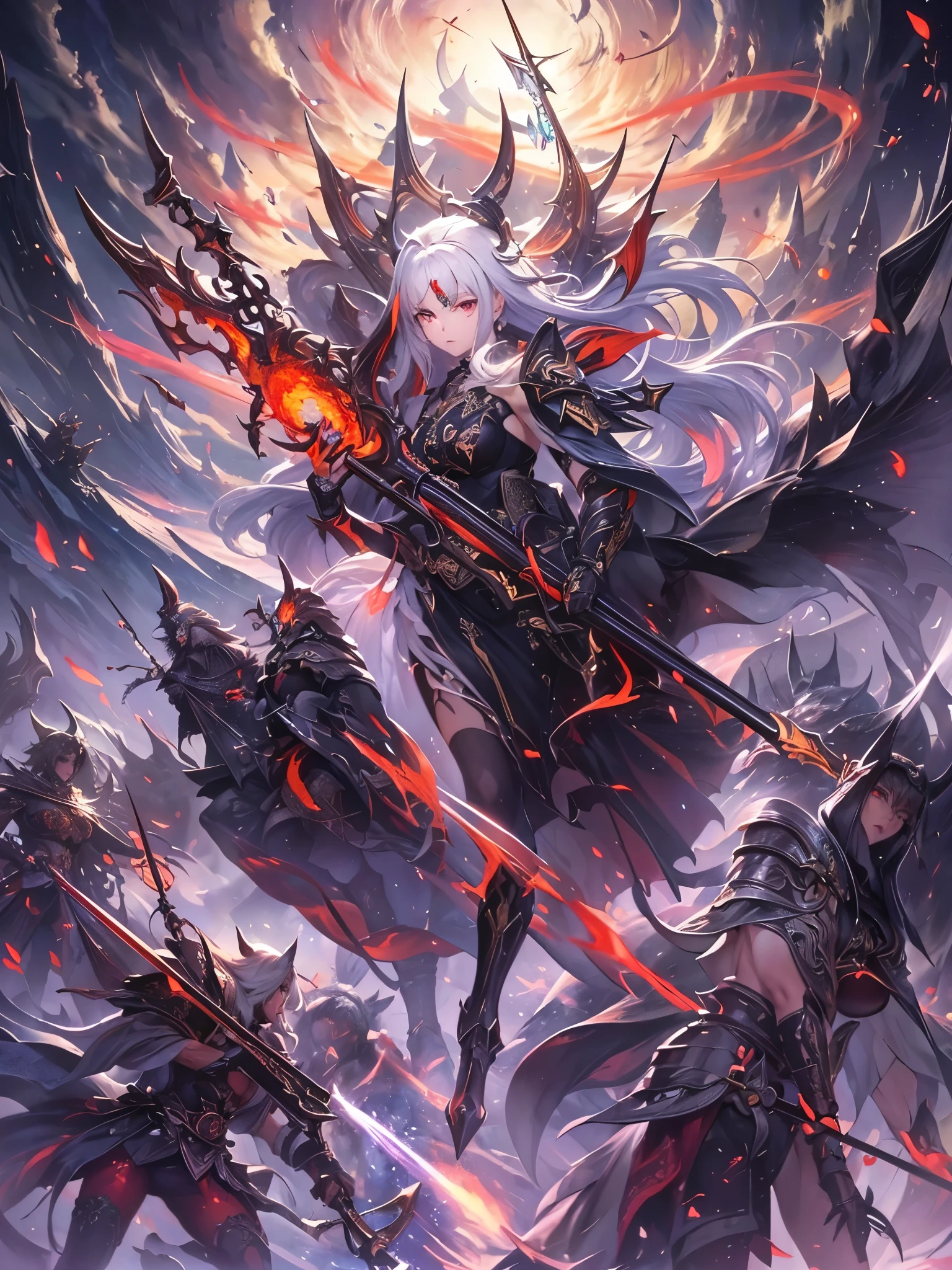 ((highest quality)),(Ultra-high resolution),(Super detailed new),(Detailed Description),((The best CG)),(A masterpiece),Ultra-detailed art,A wonderful new art form,(Art with precise detail:1.5), woman, fight, black, Red eyes