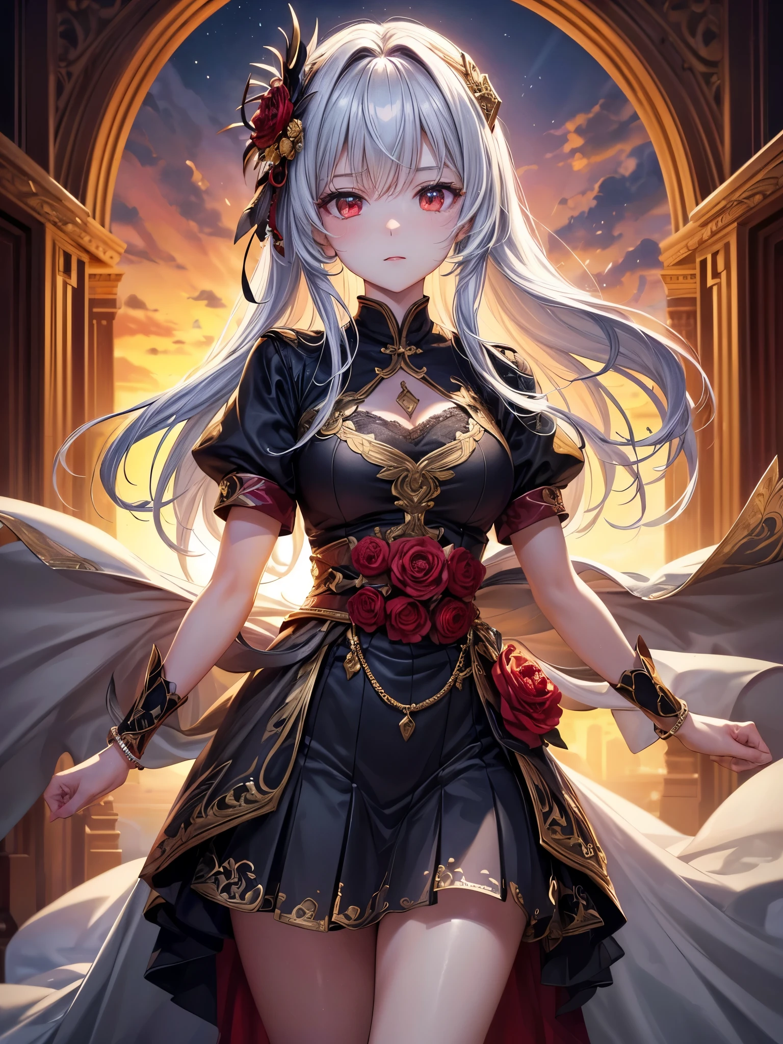 ((highest quality)),(Ultra-high resolution),(Super detailed new),(Detailed Description),((The best CG)),(A masterpiece),Ultra-detailed art,A wonderful new art form,(Art with precise detail:1.5), woman, dress, black, Red eyes