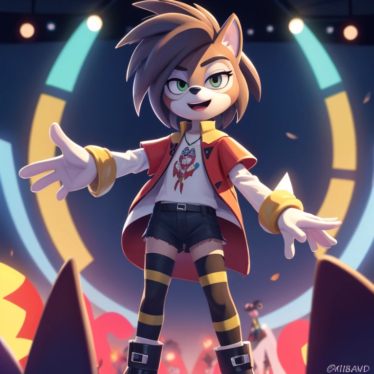 Ash the porcupine, from the movie "Sing!", wearing emo clothes, she's a female.