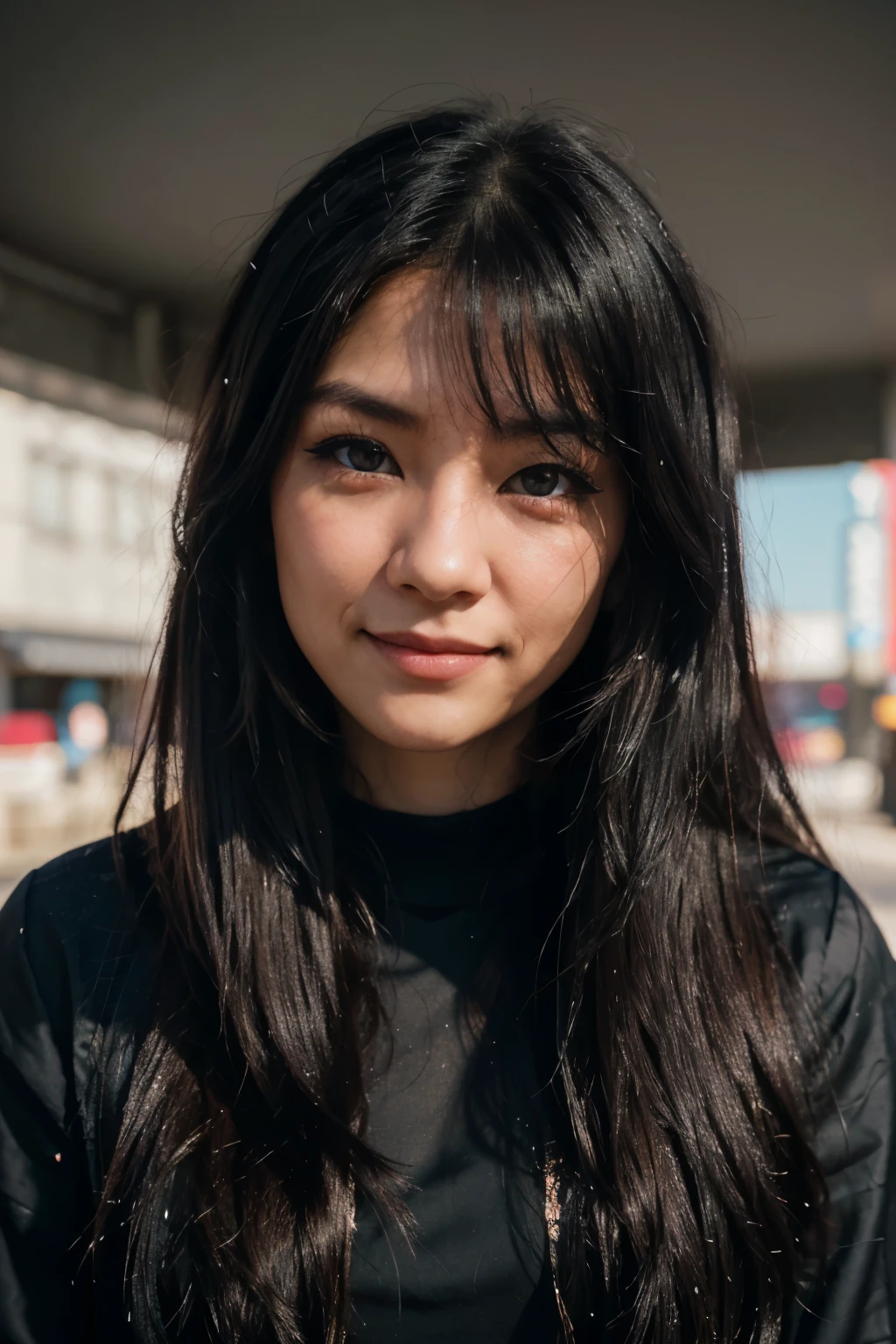 black long hair, wince, longeyelashes, light smile, ear blush, drop shadow, anaglyph, stereogram, tachi-e, pov, atmospheric perspective, 8k, super detail, ccurate, best quality