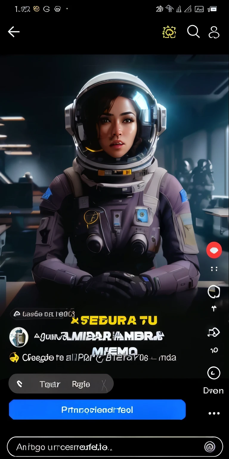 a close up of a person in a space suit on a cell phone, recusion pitido, loba andrade de apex legends, un agente imperial de star wars, picsart, contraction transmitter, Ama la muerte y los robots, pitido!!, chica en el espacio, Tendencias en Unreal 5, Instagram Post 4K, 9gag, captura