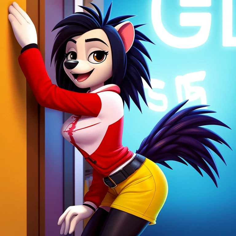 Ash the porcupine, from the movie "Sing!", wearing emo clothes, she's a female.