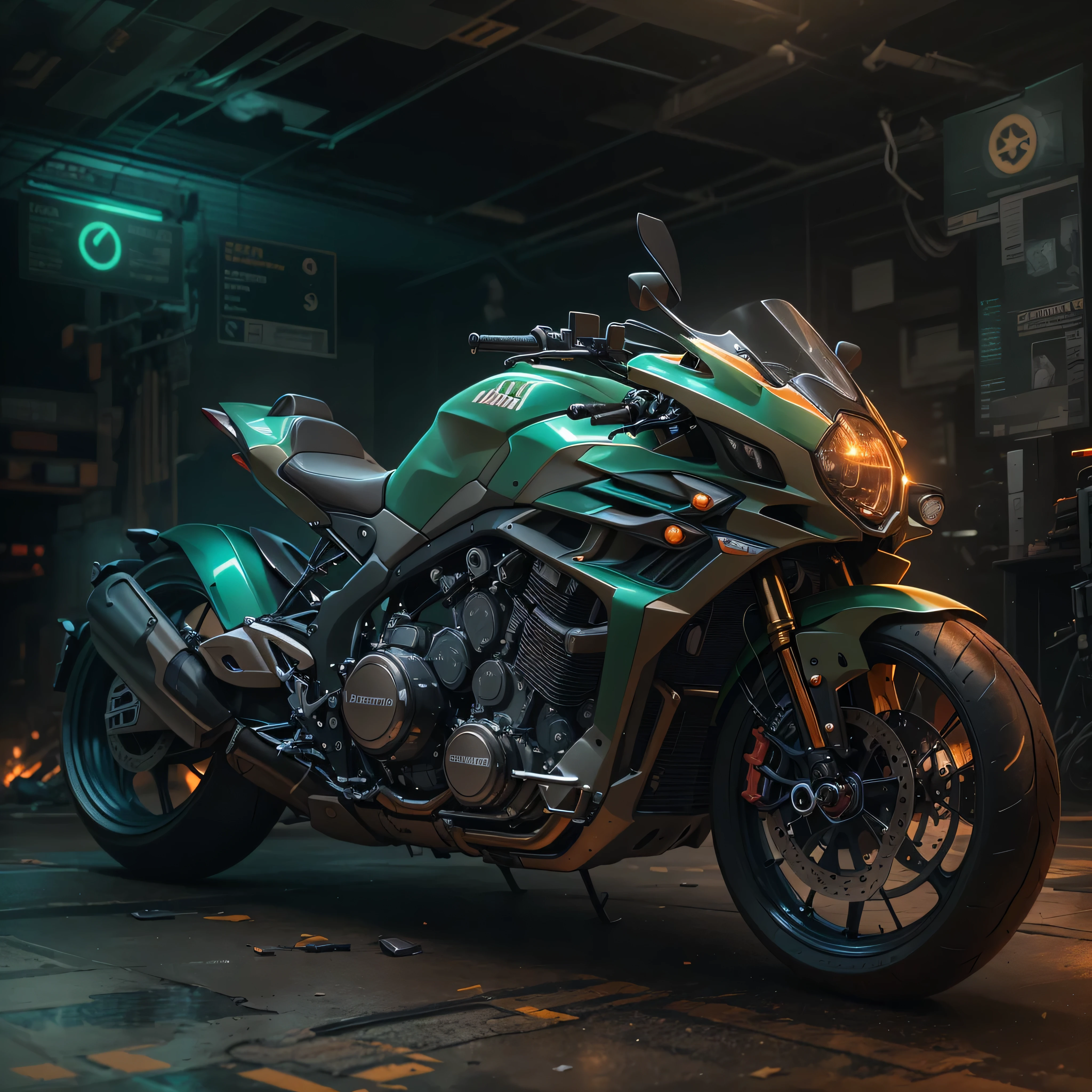 Imagine shrouded in cosmic dust, a Sci-Fi, cyberpunk, motorcycle, Capture every detail of the bike, from the glow of the powerful engine, all in a high-resolution HDR image, PNG, no background,