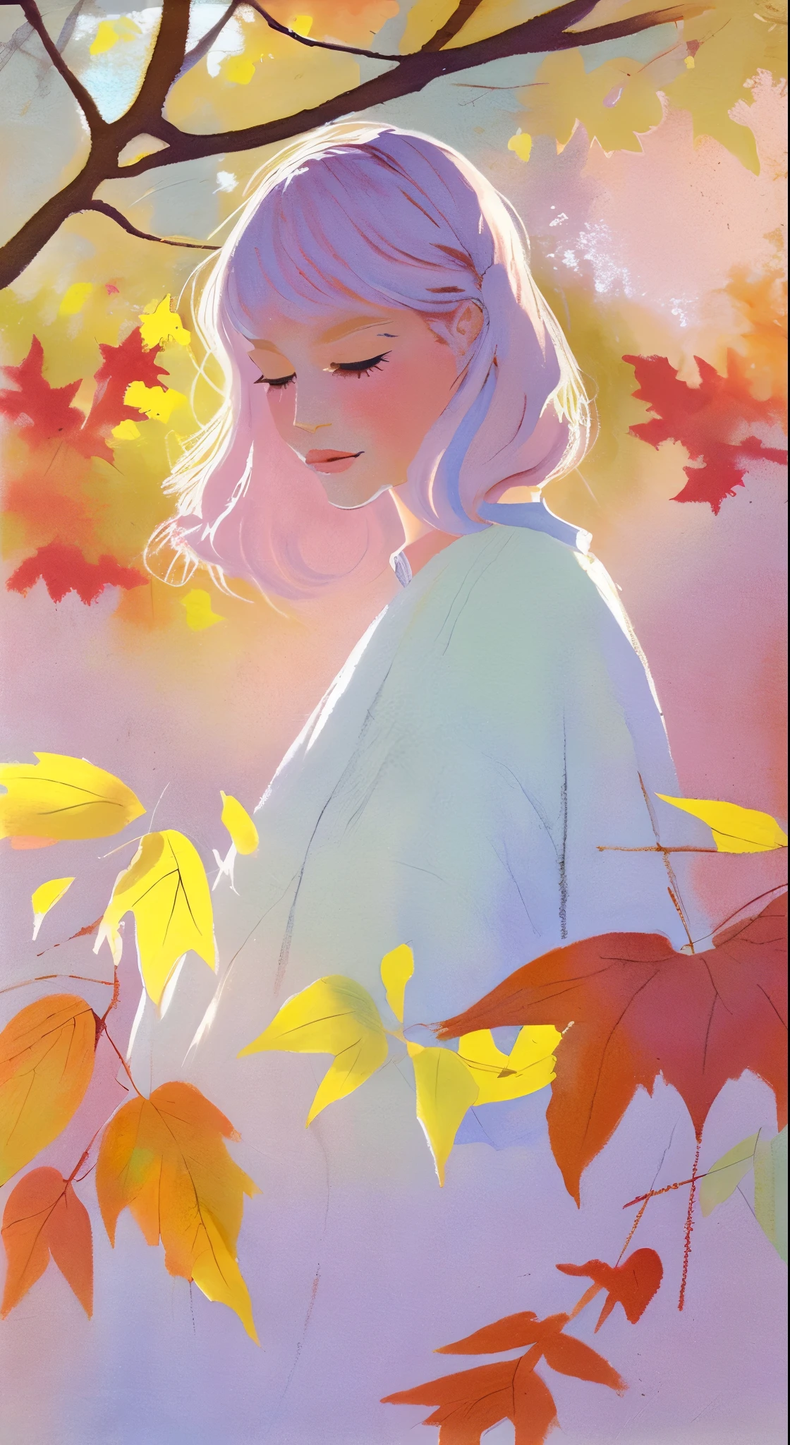 One girl, Painting by MSE Women by Agnes Cecil, Bright design, pastel colour, Drops of ink, Autumn Light