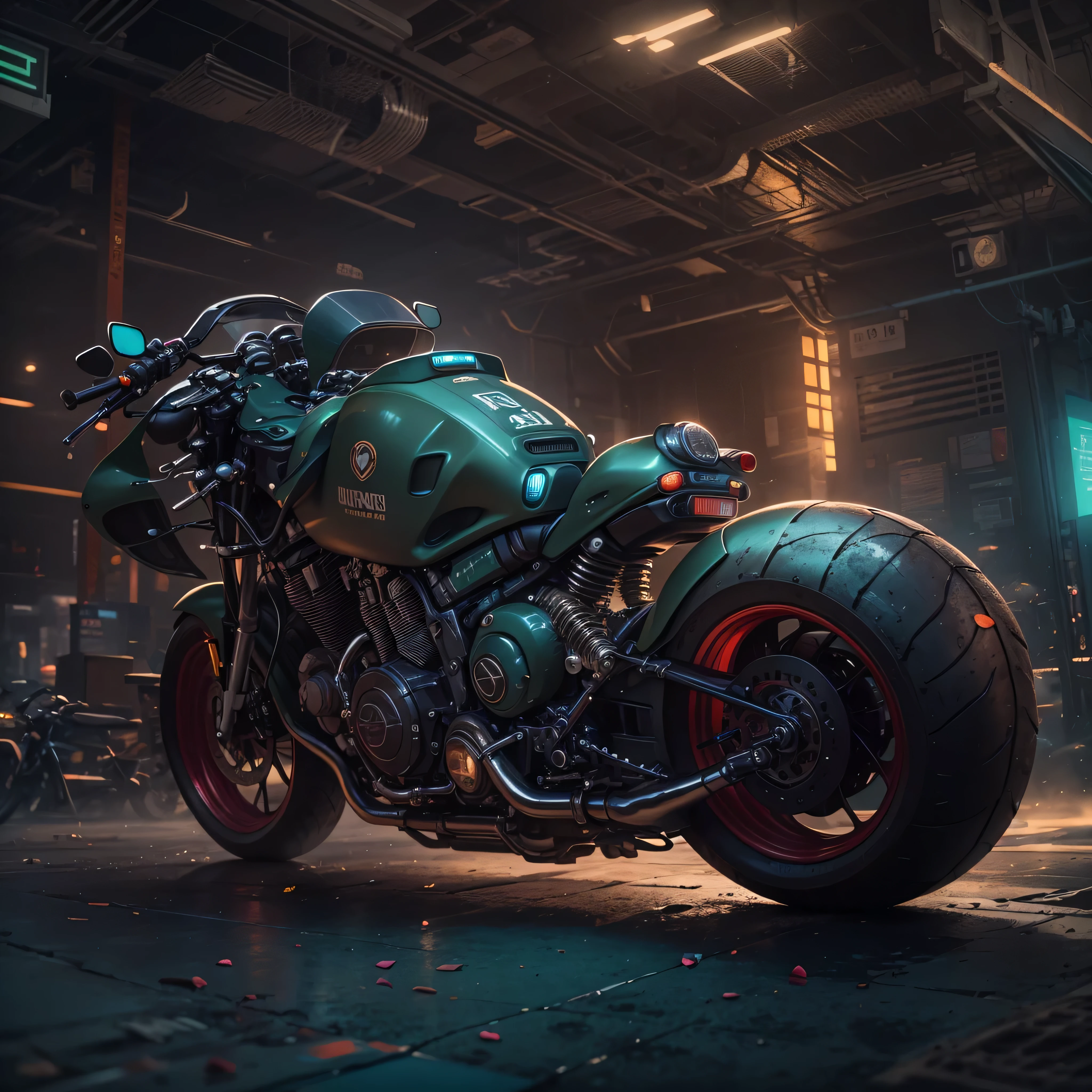 Imagine shrouded in cosmic dust, a Sci-Fi, cyberpunk, motorcycle, Capture every detail of the bike, from the glow of the powerful engine, all in a high-resolution HDR image, PNG, no background,