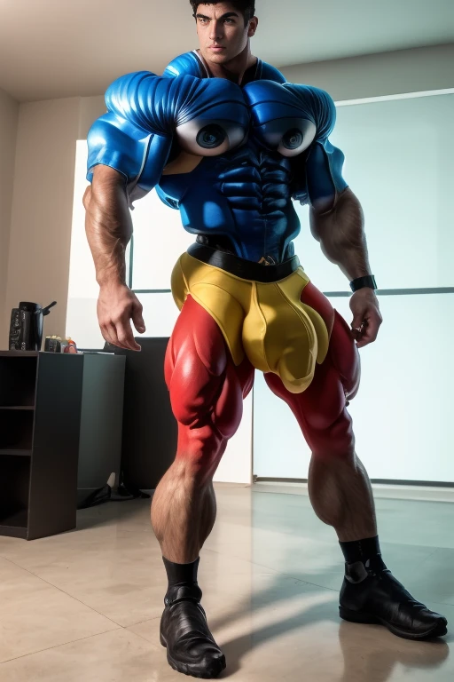Un rey sentado sobre un trono de hielo, (piel palida), Pelo blanco con mechones azules, pelo corto, atletic body, ((hombre joven)), sin Camisa,(( sin vello facial)), alluring facial expression, Luz ambiental fria, Obra maestra , Perfect anatomy, color perfecto todo el cuerpo), Detallado,Sin zapatos.