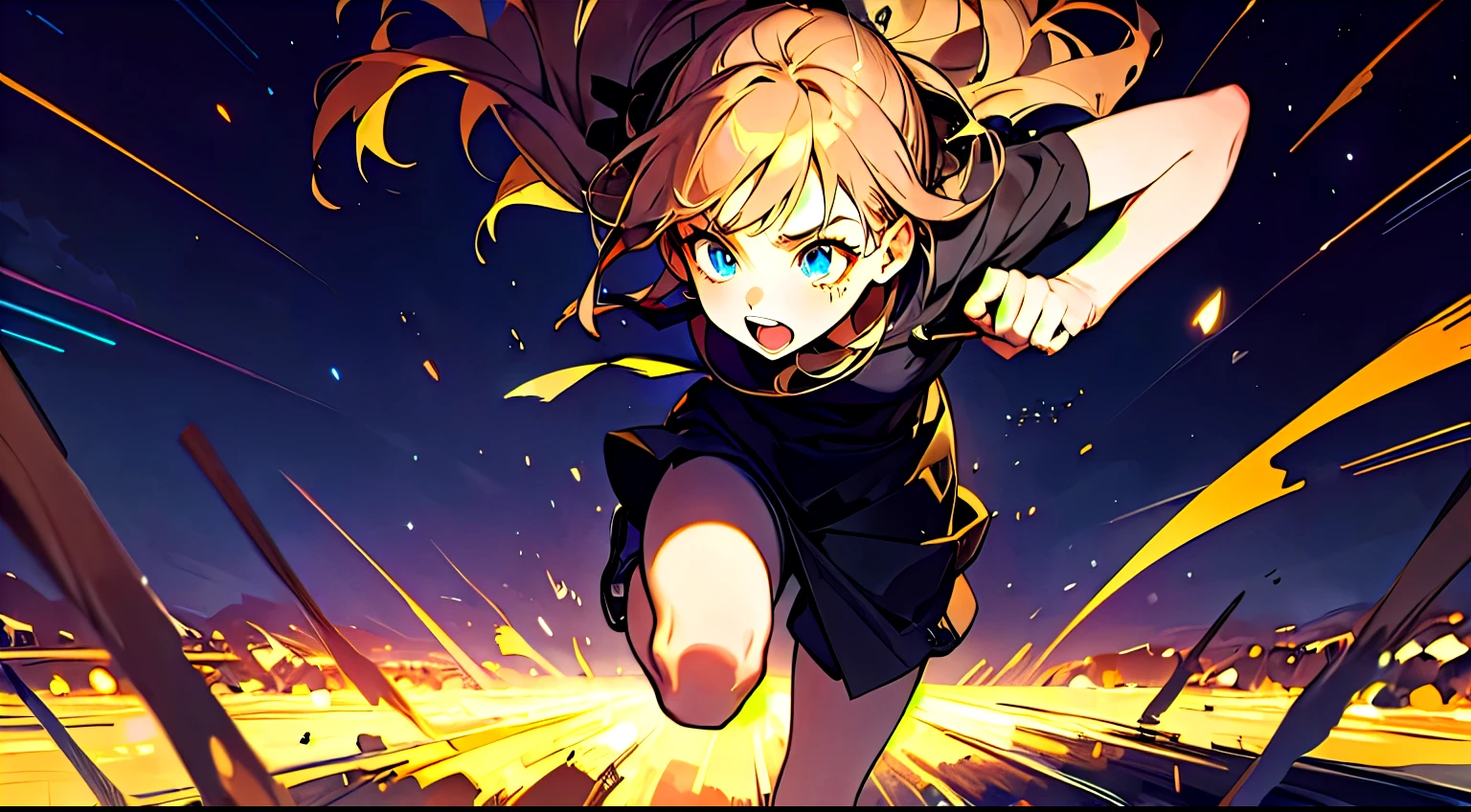 A girl, Terrified, detailed face, running away from someone on a starry night