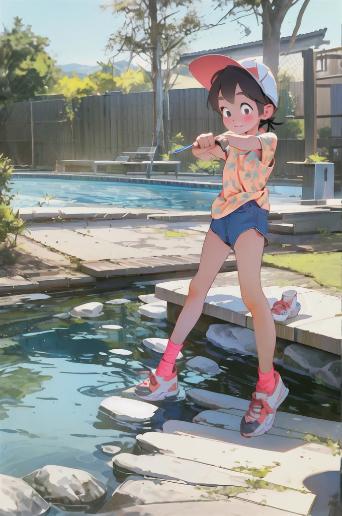 One girl, Looking at the audience, water, Pool, lake, shrine, Require