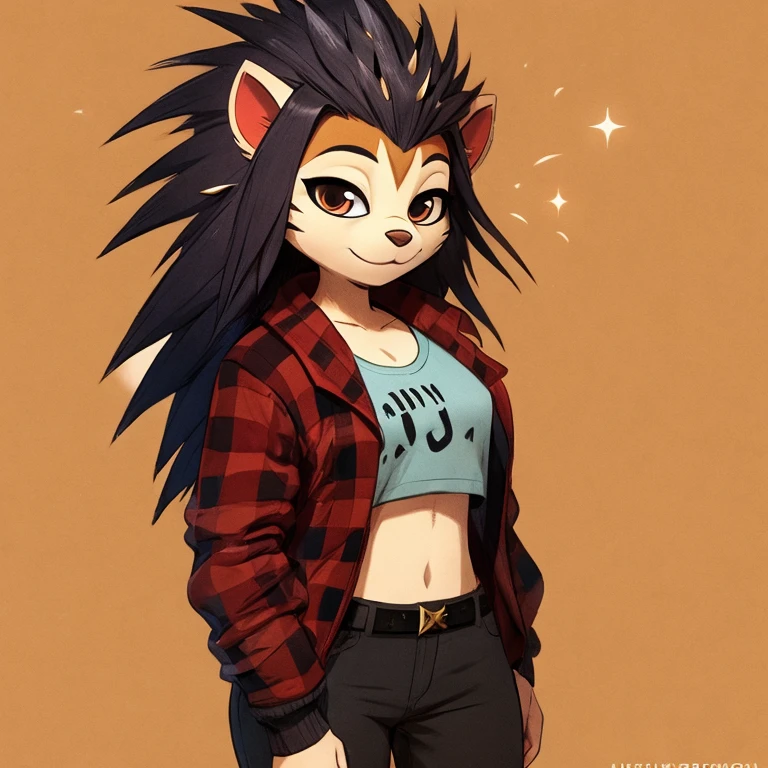 Ash the porcupine, from the movie "Sing!", wearing emo clothes, she's a female.