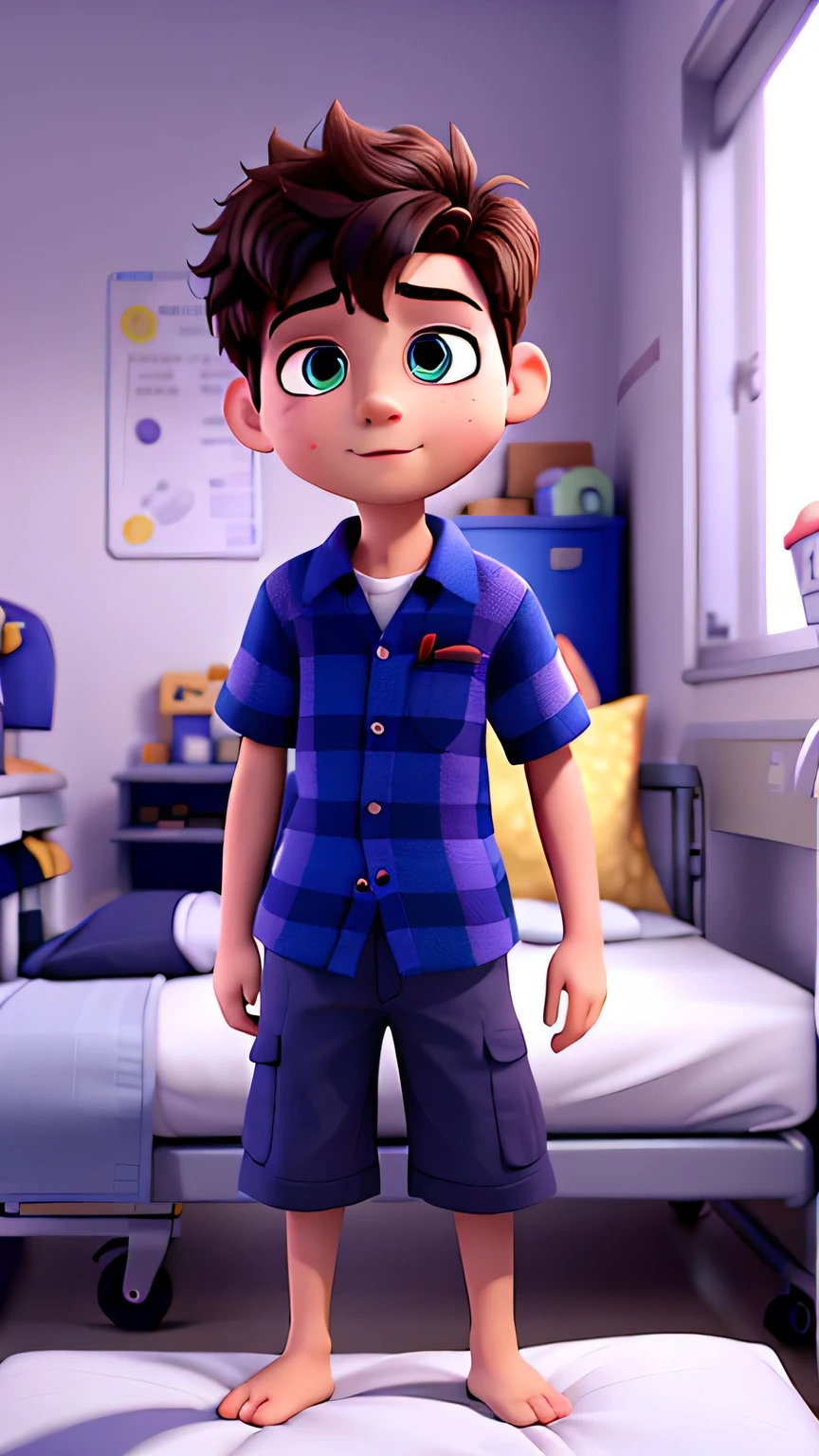 the boy sleep in the bed in hospital, he lost his one eye . , Pixar movie style, 8k realistic