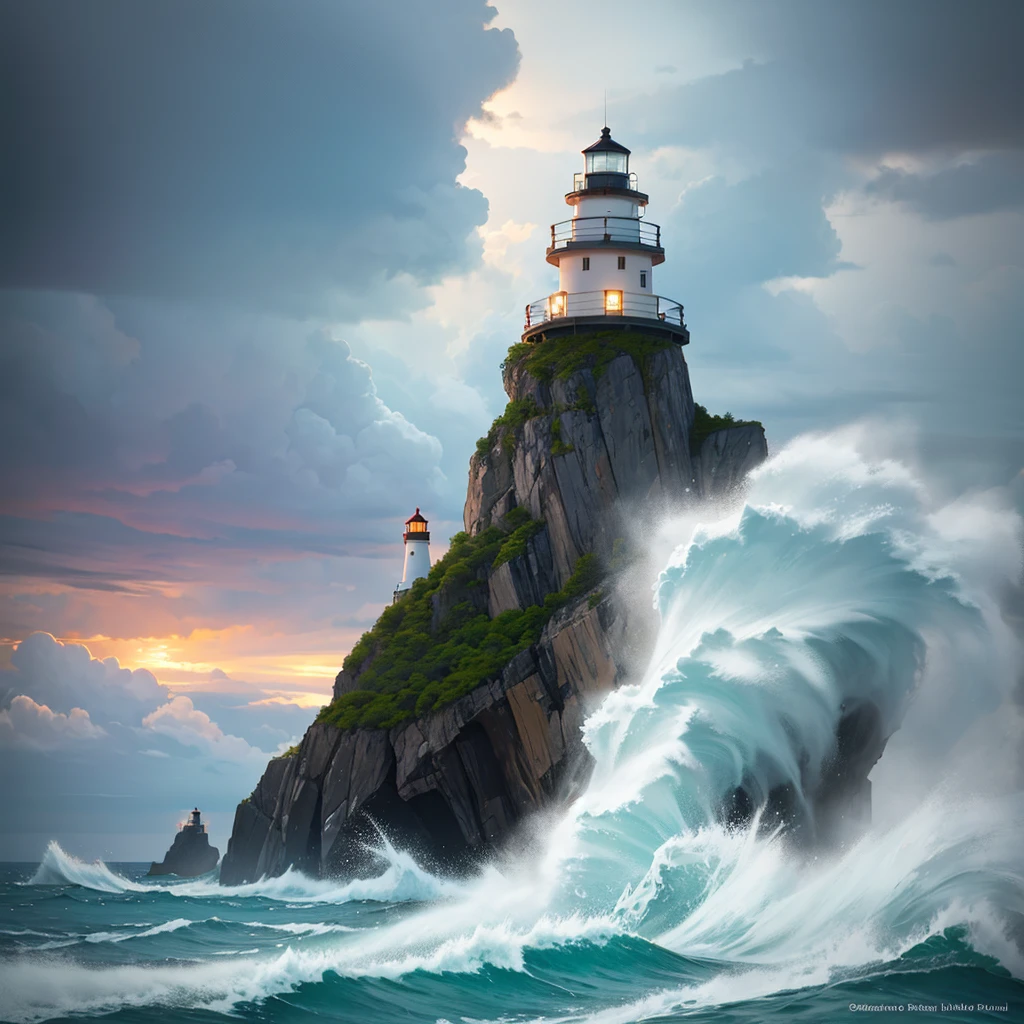 Island lighthouse during a thunderstorm