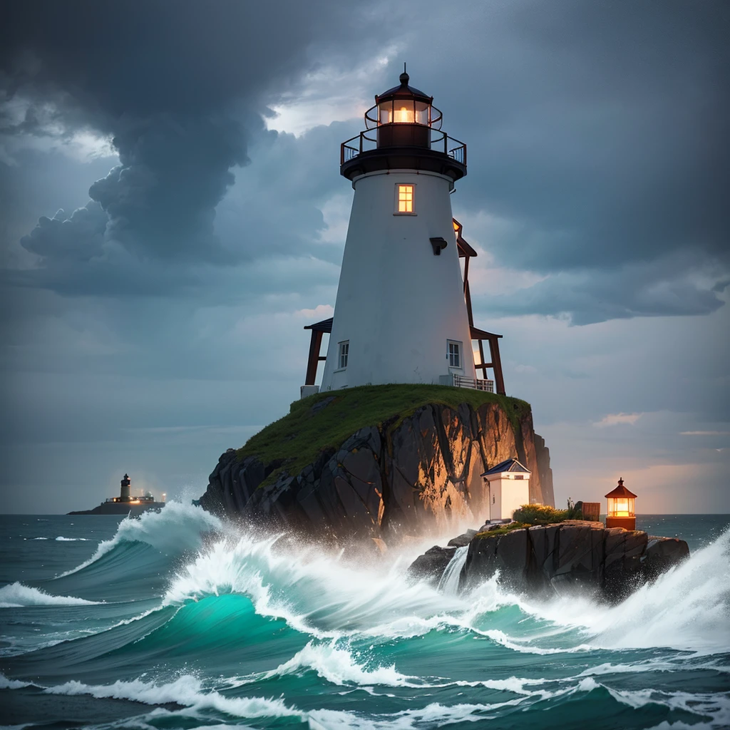 Island lighthouse during a thunderstorm
