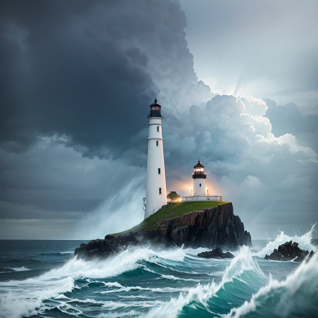 Island lighthouse during a thunderstorm