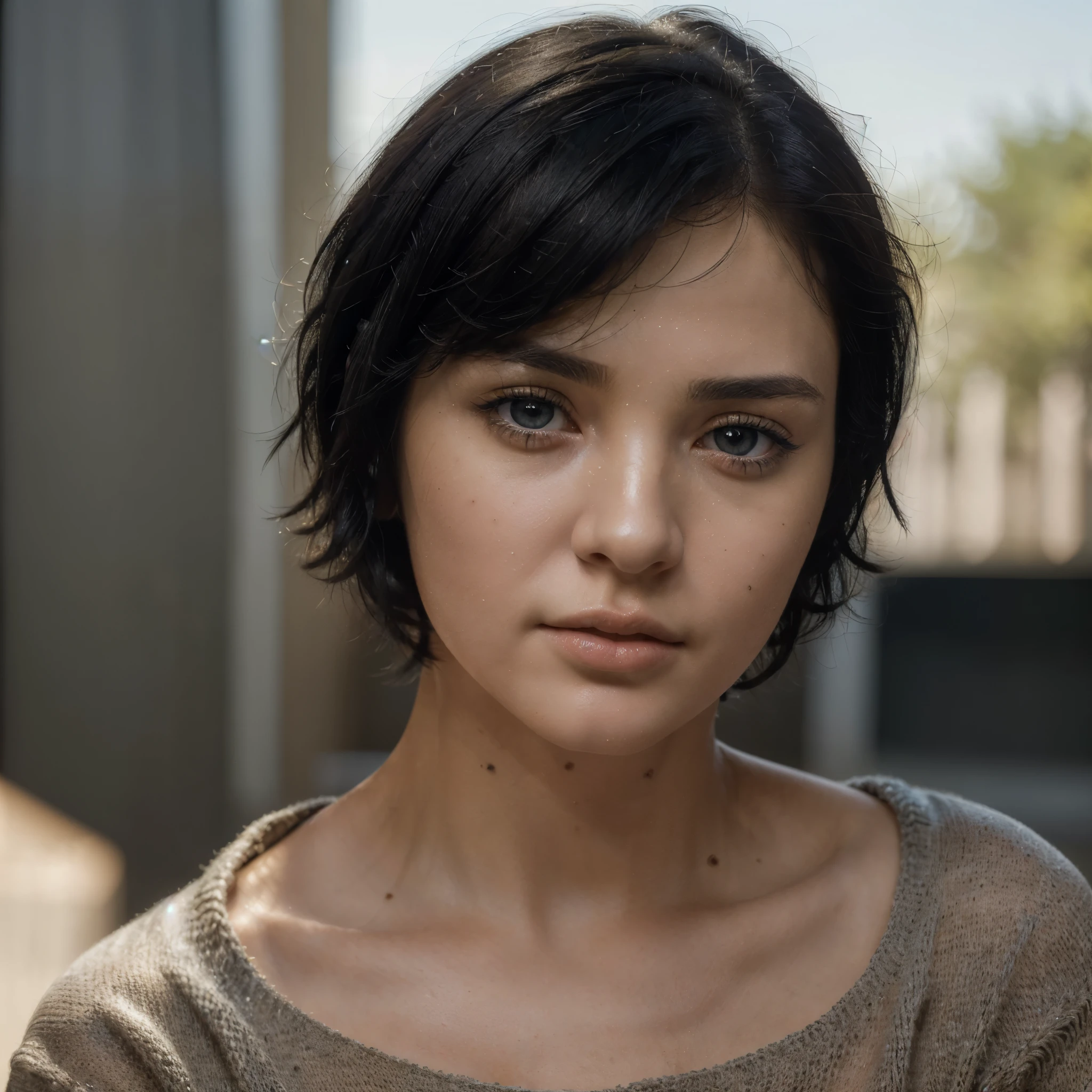 (masterpiece:1.3), (8k, photorealistic, RAW photo, best quality: 1.4), (1girl), beautiful face, (realistic face), (black hair, short hair:1.3), beautiful hairstyle, realistic eyes, beautiful detailed eyes, (realistic skin), beautiful skin, (sweater), absurdres, attractive, ultra high res, ultra realistic, highly detailed, golden ratio
