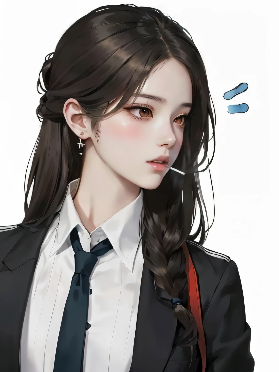 anime girl with long hair and a tie smoking a cigarette, realistic , hyperrealistic , a hyperrealistic , girl portrait, detailed portrait of anime girl, high quality portrait, realistic young anime girl, beautiful anime high school girl, anime girl with long hair, in the art style of bowater, realistic anime artstyle, kawaii realistic portrait
