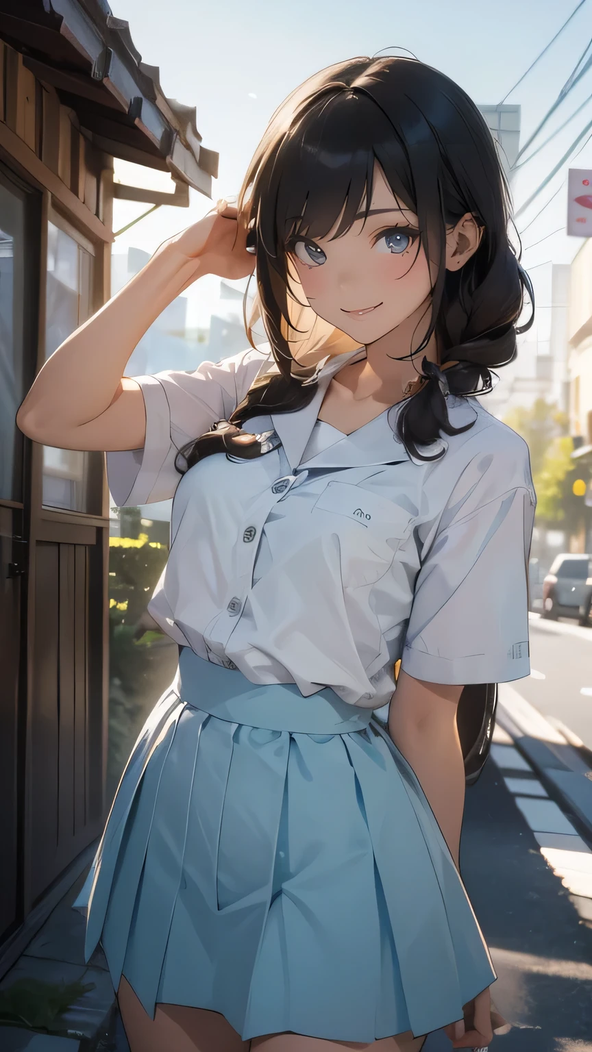 looking at viewer,high school girl,leaning forward,(random cute clothes),(random Lively pose),(Thin type),(large breasts),(random hairstyle),(Highest image quality, (8K), Ultra-realistic, Best Quality, High quality, High Definition, high quality texture, high detailing, Beautiful detailed, fine detailed, extremely details CG, Detailed texture, realistic representation of face, masterpiece, presence),(wearing glasses:1.1)