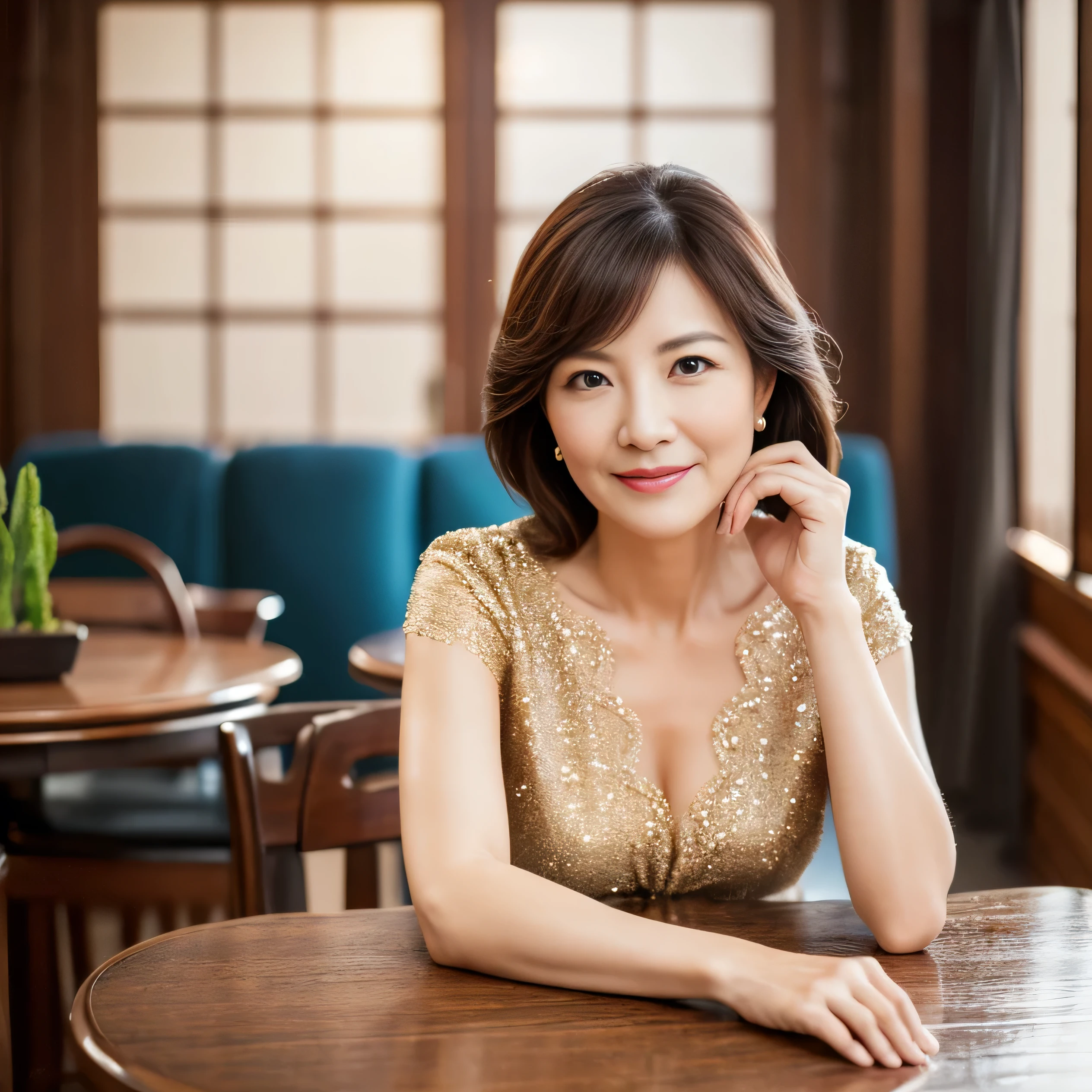 (highest quality、Tabletop、8k、Best image quality), The most beautiful and elegant 45 year old mature woman、 (Woman's upper body photo:1.1)、Beautifully detailed face、(Stand in the living room:1.1)、Elegant and beautiful V-neck loungewear、clavicle、(A sad and fleeting smile stares at me)、Perfect Makeup、(Fascinating、Shiny、Sexy Mature)、Cleavage、Soft big breasts、(A perfect composition depicting the most beautiful woman:1.1)、Plump body、(Romantic and atmospheric warm lighting:1.2)、lipstick、Long eyelashes、perfect Shiny beautiful lips、Fuller lips、Beautiful and elegant eyeshadow The most beautiful and elegant hairstyle、(Accurate anatomy:1.1)、Blurred Background