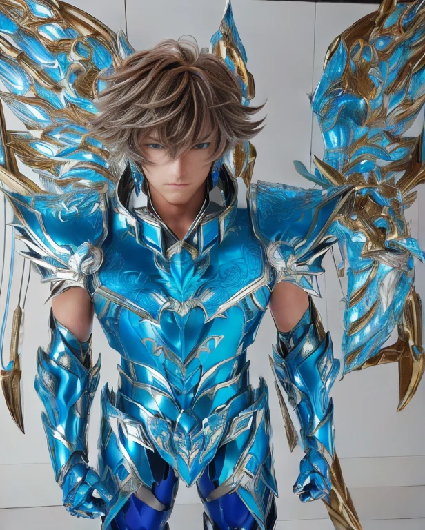 a boy with a blue suit, dragon inspired blue armor, inspired by Matsumura Goshun, greek god in mecha style, saint seiya, blue and ice silver color armor, inspired by Zoltan Boros, blue armor, inspired by Jean Xceron, inspired by Ikuo Hirayama, photo realistic 4k