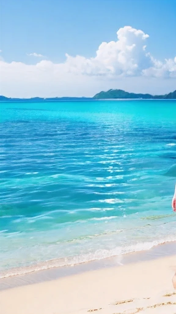 Japanese、18-year-old、Very slim、((Smiling))、blue sea、White sand beach、whole body