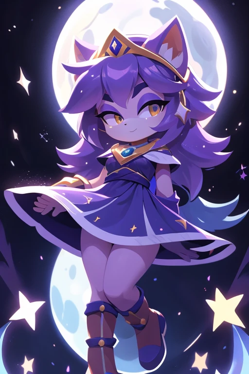 Nome: Luna
Poder: Gravity manipulation and ability to levitate Color: Roxo escuro com toques de prata
Roupa: Um vestido longo na cor roxo escuro, com detalhes prateados que lembram estrelas. Botas prateadas com saltos altos.
accessories: Uma tiara prateada com uma lua crescente e brincos em forma de estrela.
Personagem 2:
