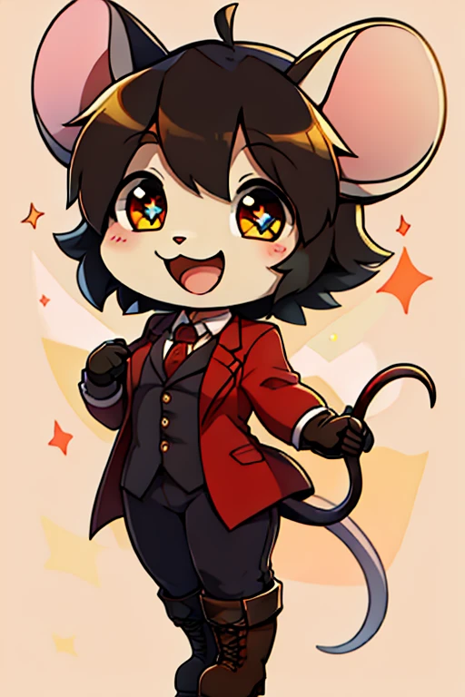boy, mouse, furry, bodyfur, blazer, bottomless, tights, gloves, boots, chibi, happy, sparkling eyes