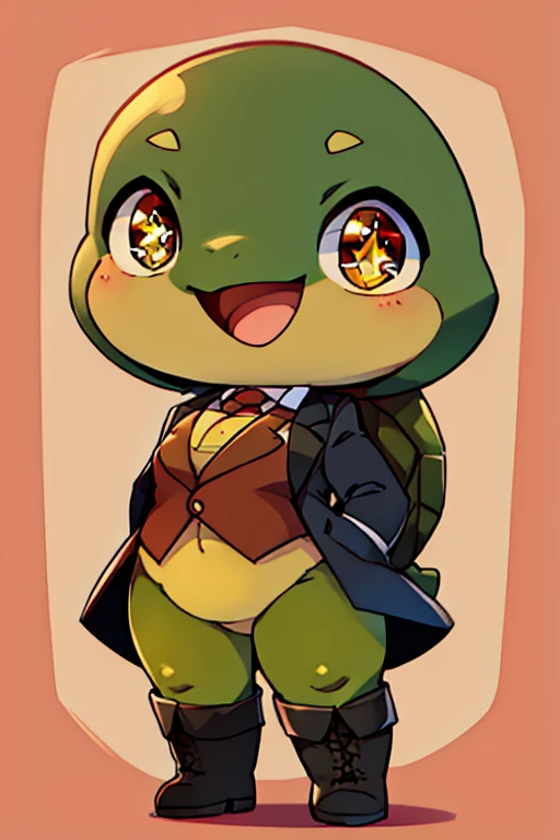 boy, turtle, furry, bodyfur, blazer, bottomless, tights, gloves, boots, chibi, happy, sparkling eyes