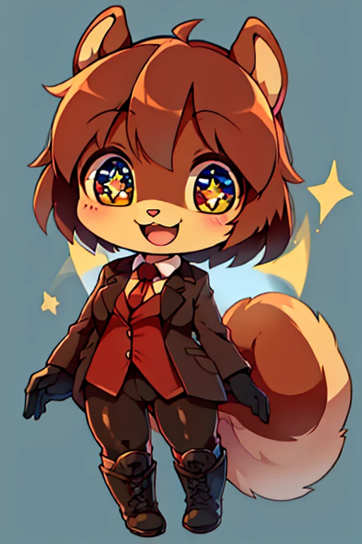 boy, squirrel, furry, bodyfur, blazer, bottomless, tights, gloves, boots, chibi, happy, sparkling eyes