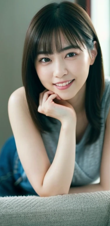 (8k), (highest quality: 1.2), (Realistic), (Realistic: 1.37), Ultra-high resolution, 1 girl, Head to knee photo、cute, smile, Mouth closed, Beautiful details, Beautiful Nose, whole body, Wet Hair, Giant Dulcefo, pork, , Large Breasts、Saggy breasts、Soft Breasts、Voluptuous thighs、Odd Eye、Heterochromia iridis
